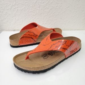 Birki's Birkenstock Orange Snakeskin Thong Sandal Narrow 7